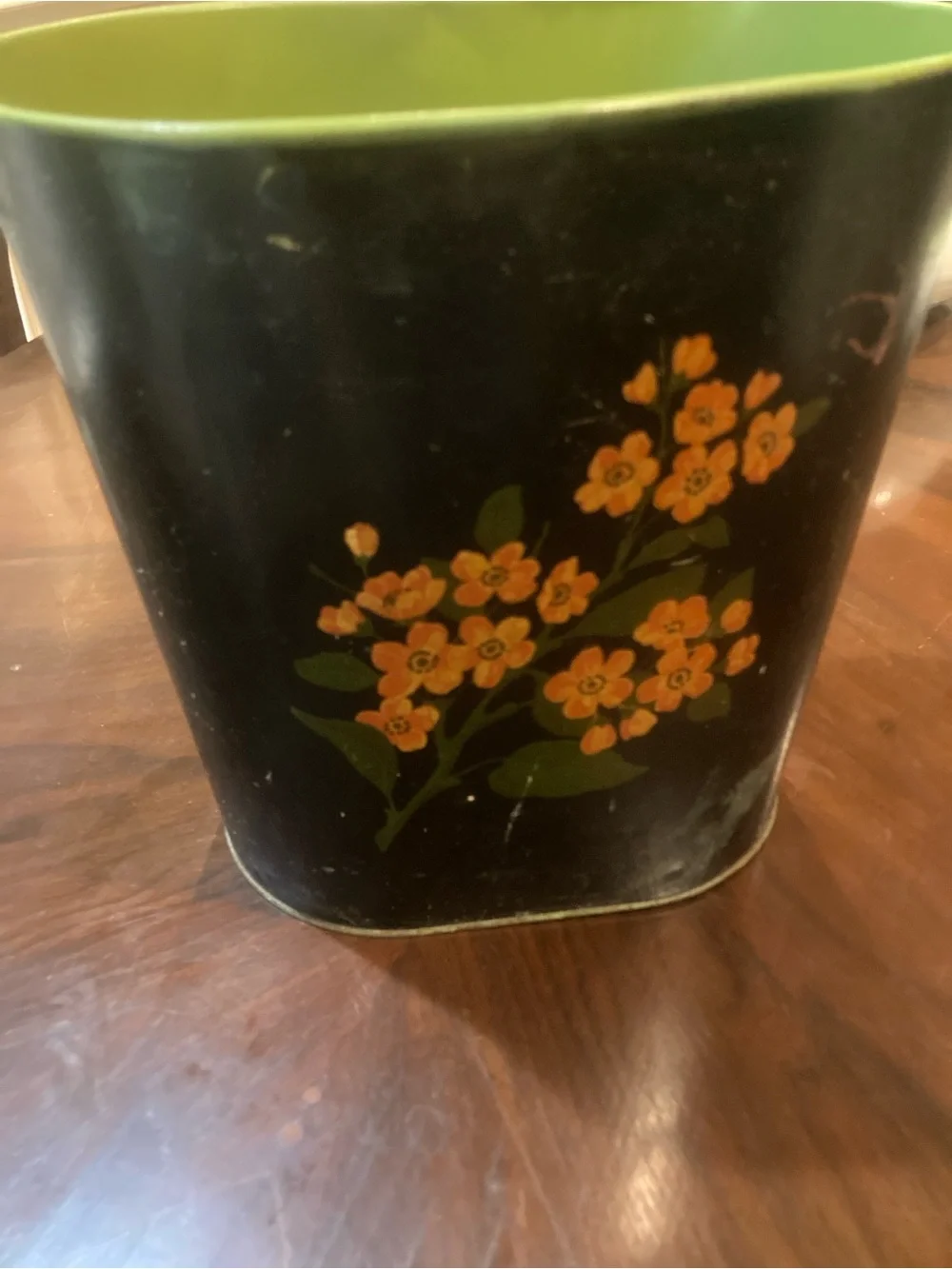 Mid Century floral Oval Metal Trash Can